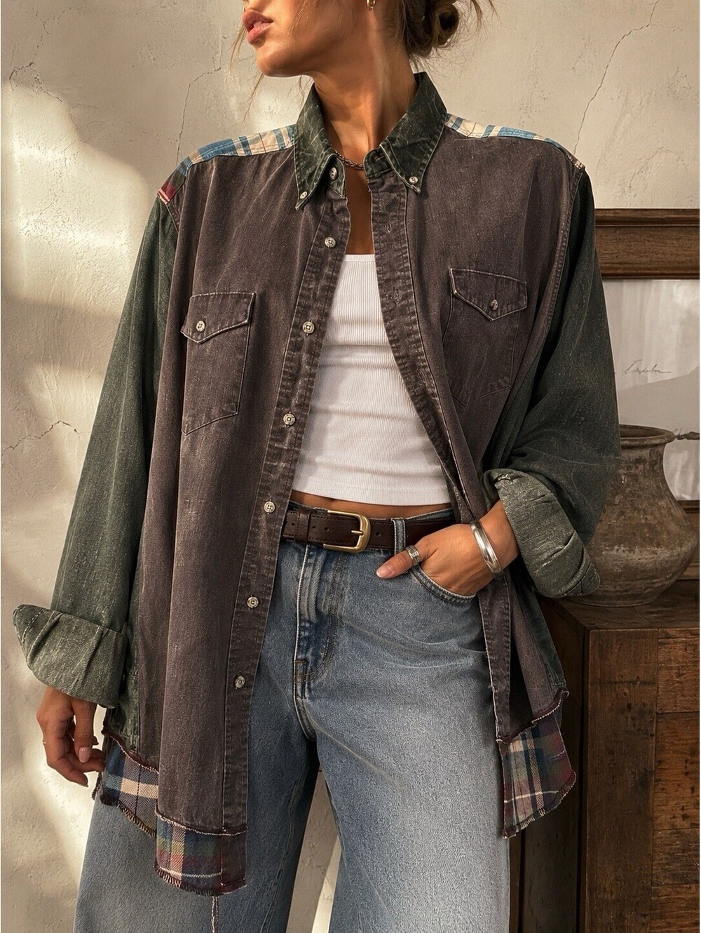 Wrangler Colorblock Western Shirt Oversized Patchwork 2XT